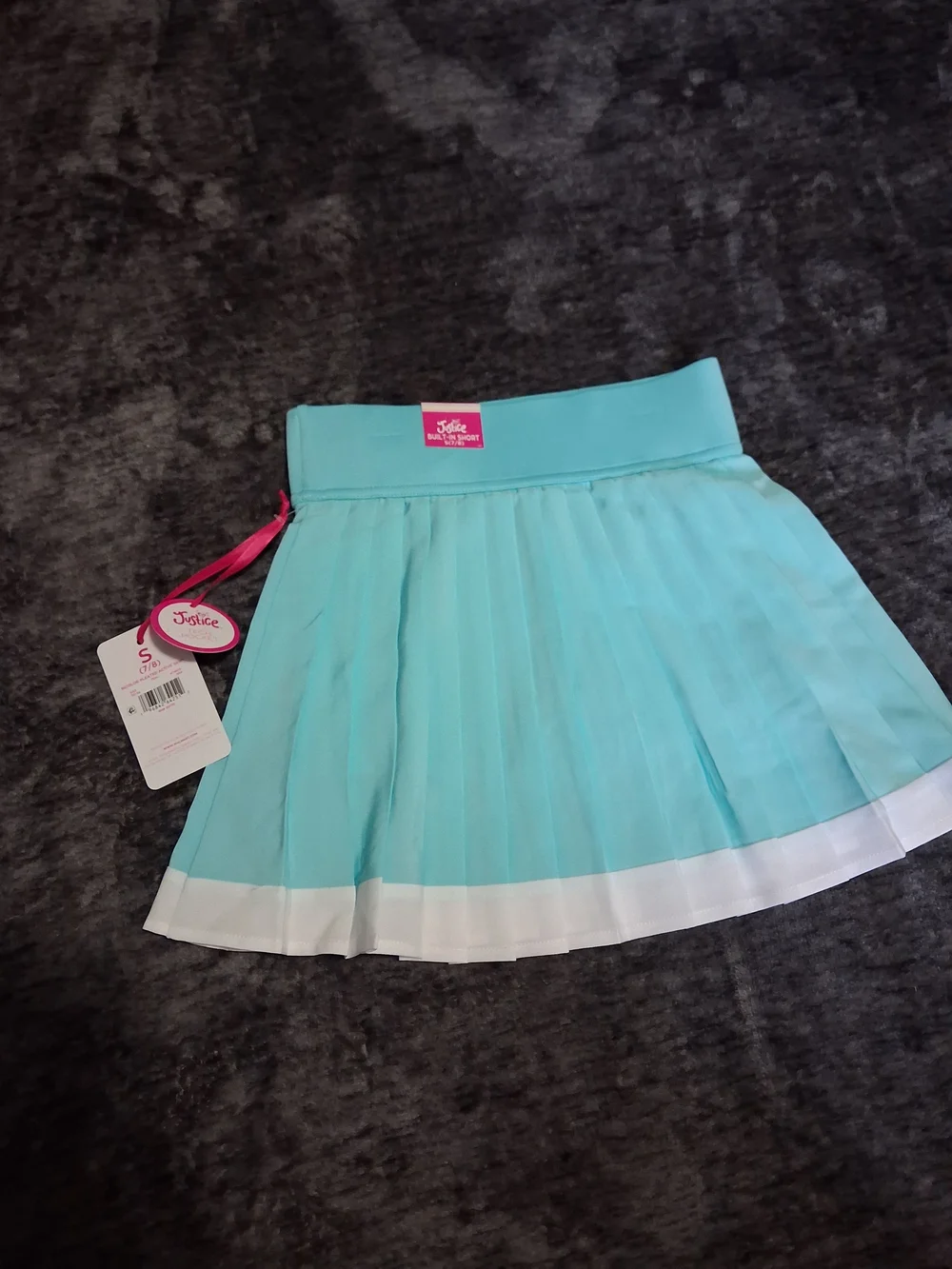 Justice Girls Pleated Skort Turquoise/White Logo Stretch Knit Pull-On Size 12